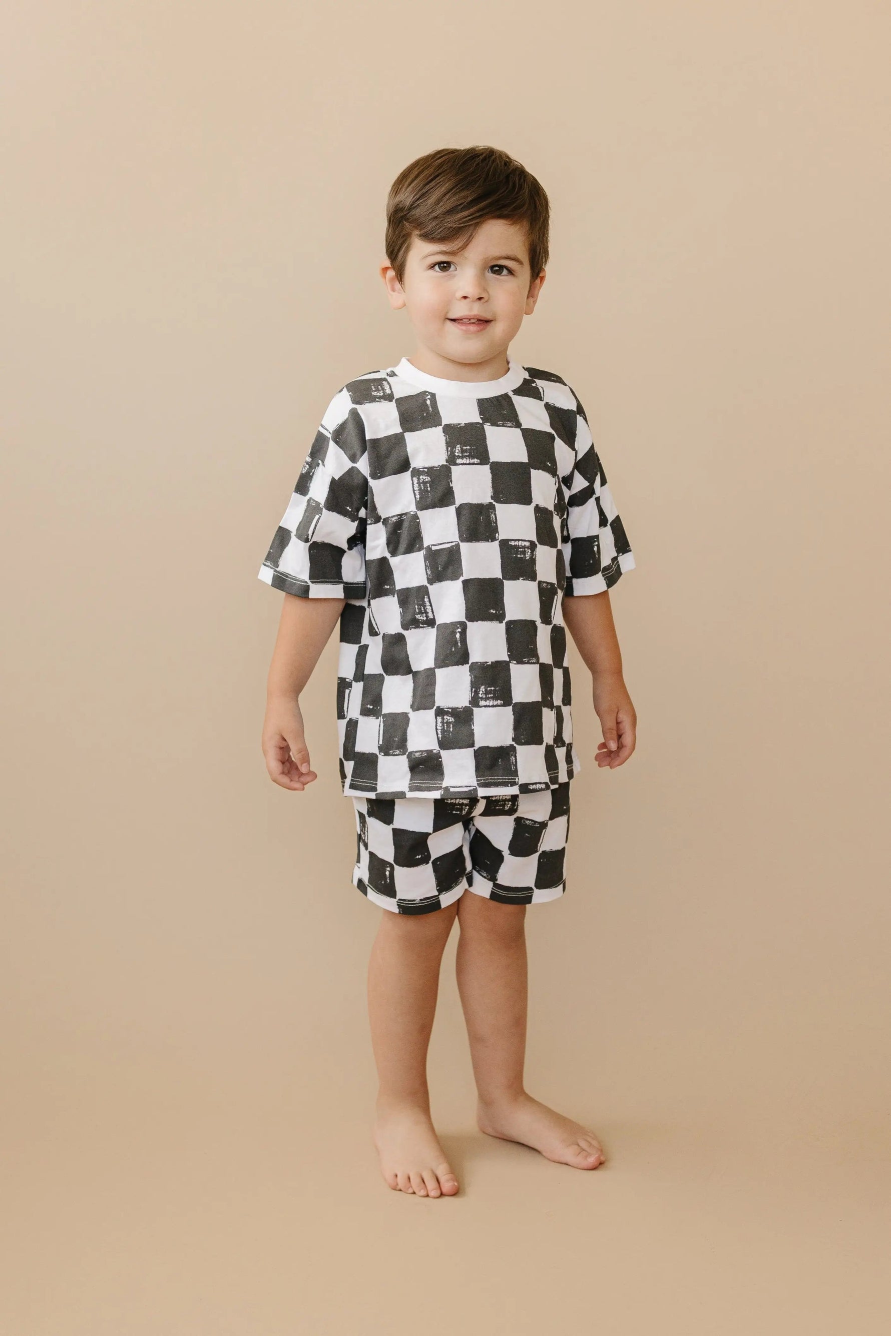 Little Joy Co. Organic Cotton Black & White Checkered Shorts Set - 