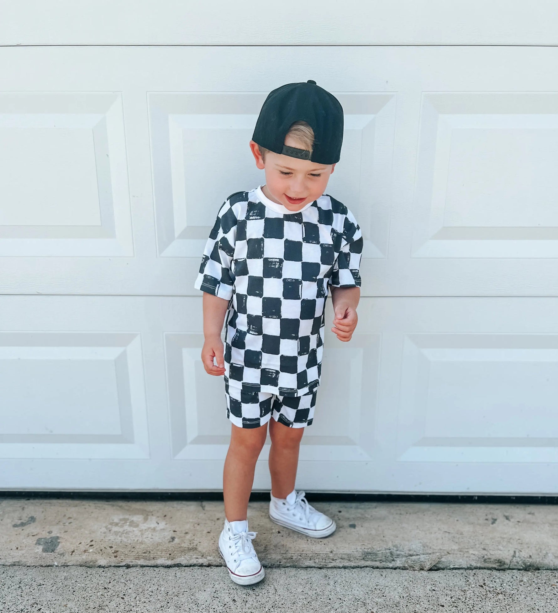 Little Joy Co. Organic Cotton Black & White Checkered Shorts Set - 