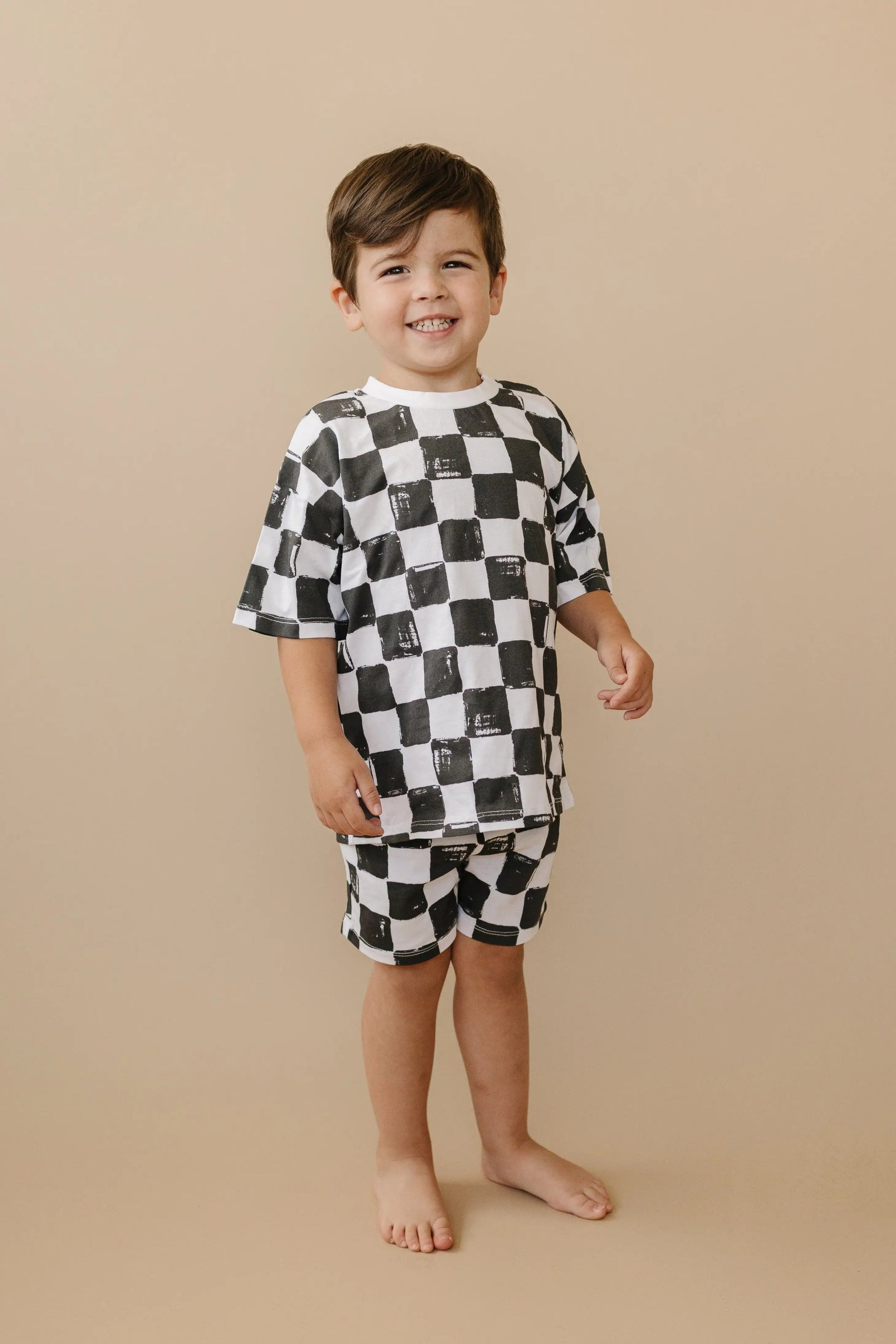 Little Joy Co. Organic Cotton Black & White Checkered Shorts Set - 