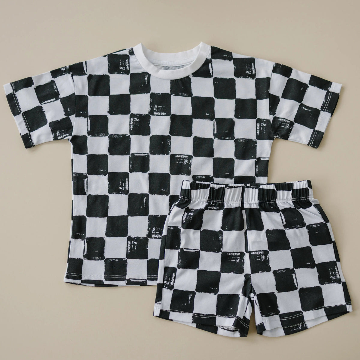 Little Joy Co. Organic Cotton Black & White Checkered Shorts Set - 