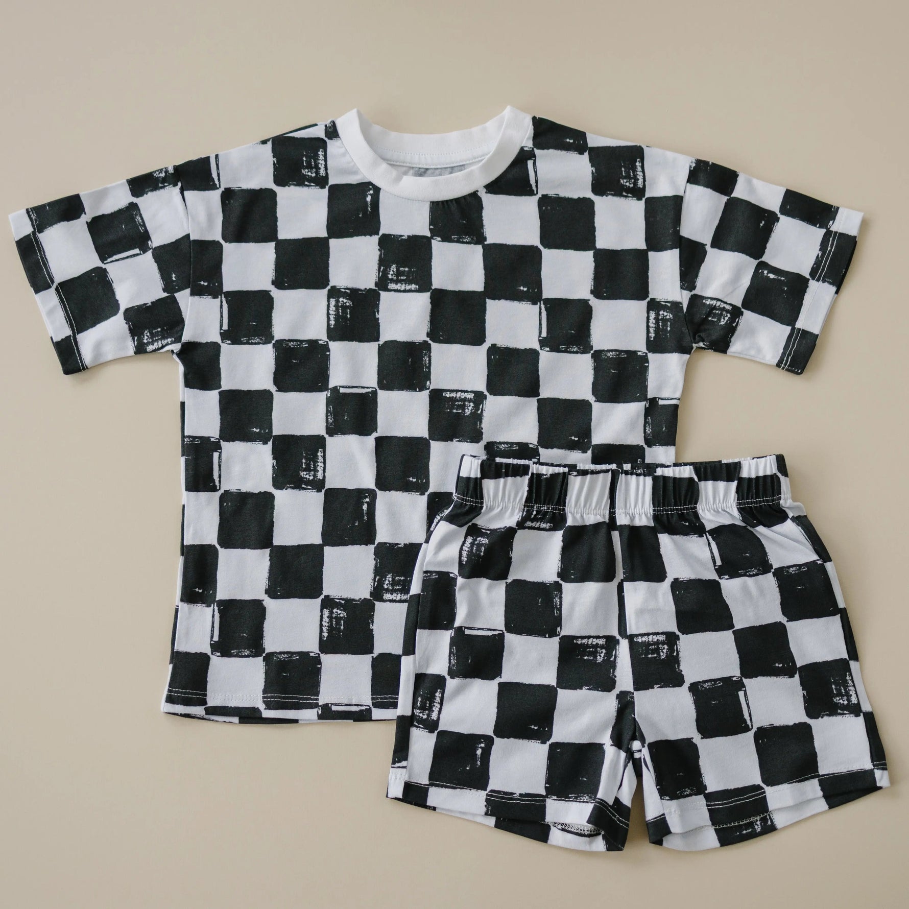 Little Joy Co. Organic Cotton Black & White Checkered Shorts Set - 