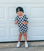 Little Joy Co. Organic Cotton Black & White Checkered Shorts Set - 