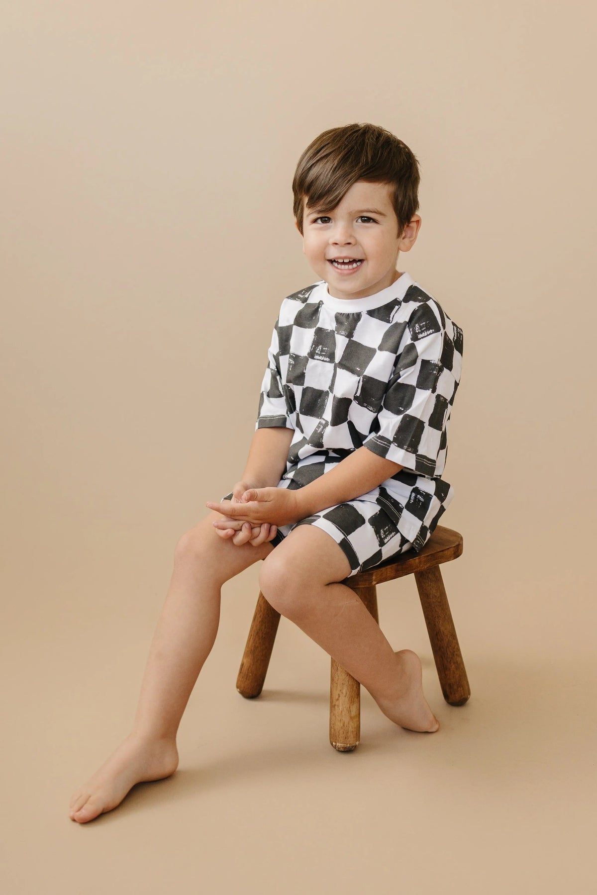Little Joy Co. Organic Cotton Black & White Checkered Shorts Set - 