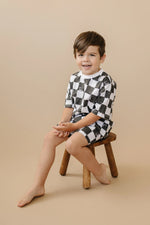 Little Joy Co. Organic Cotton Black & White Checkered Shorts Set - 