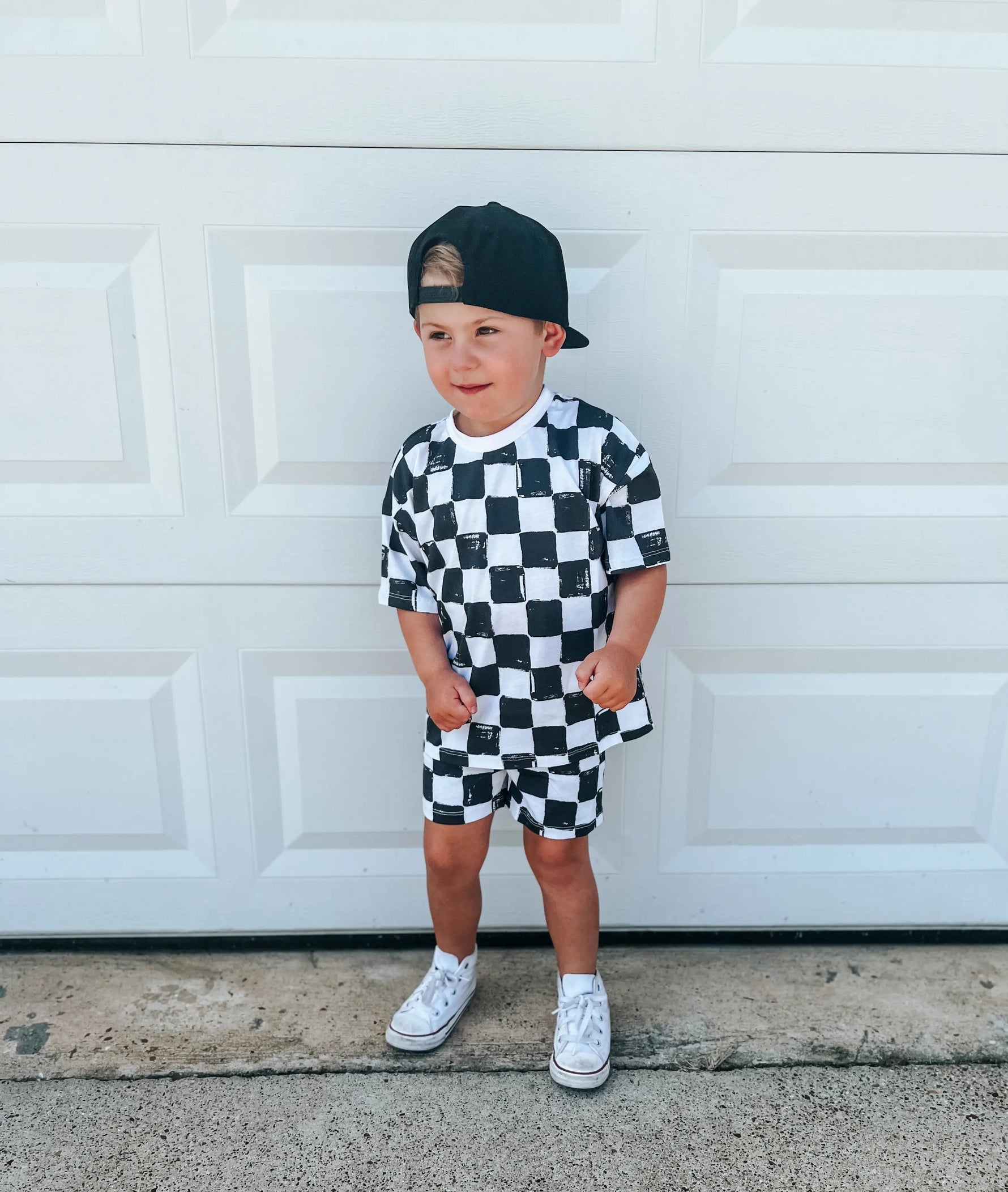 Little Joy Co. Organic Cotton Black & White Checkered Shorts Set - 
