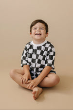 Little Joy Co. Organic Cotton Black & White Checkered Shorts Set - 