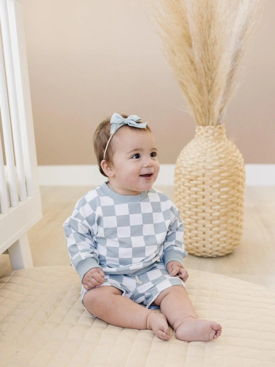 Little Joy Co. Organic Cotton Checkered Crewneck and Shorts Set for Kids - Everetts Place Boutique - 