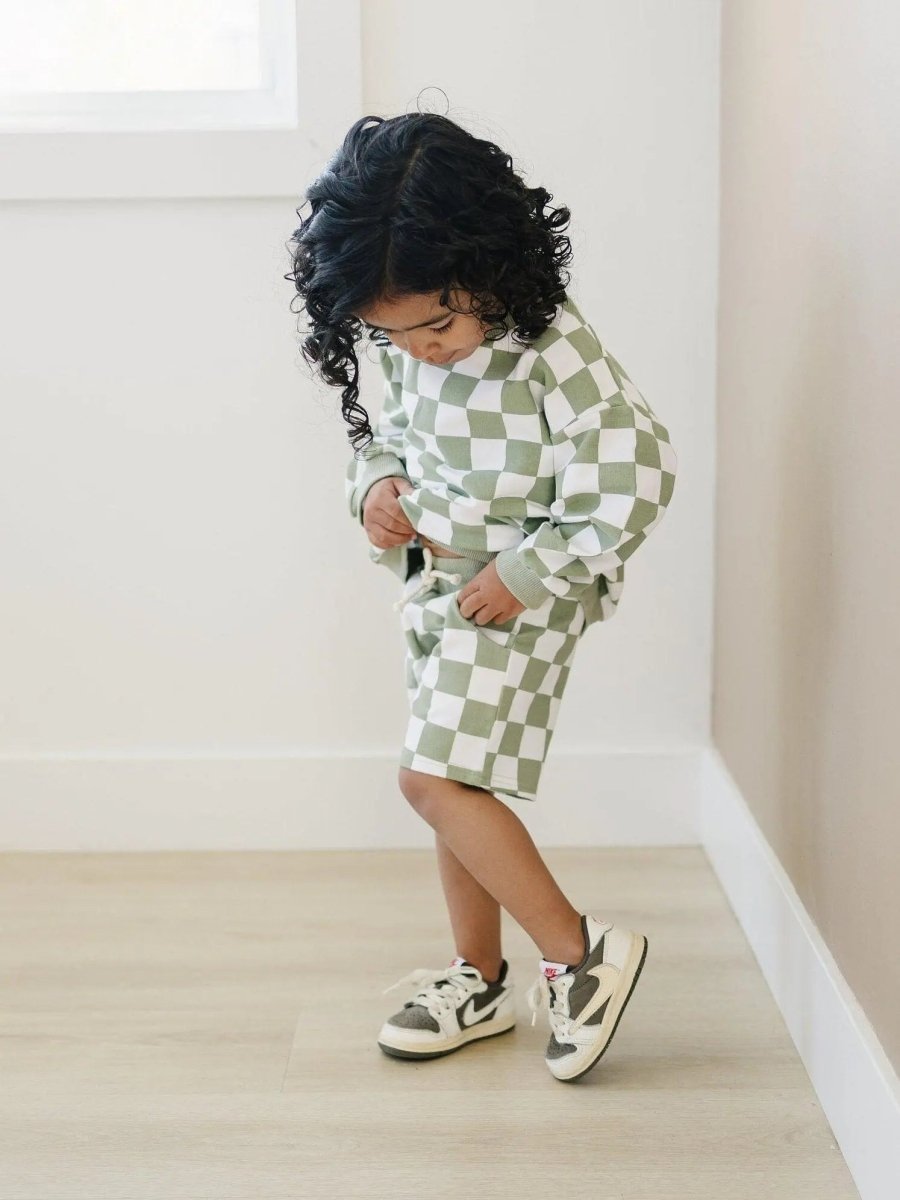 Little Joy Co. Organic Cotton Checkered Crewneck and Shorts Set for Kids - Everetts Place Boutique - 