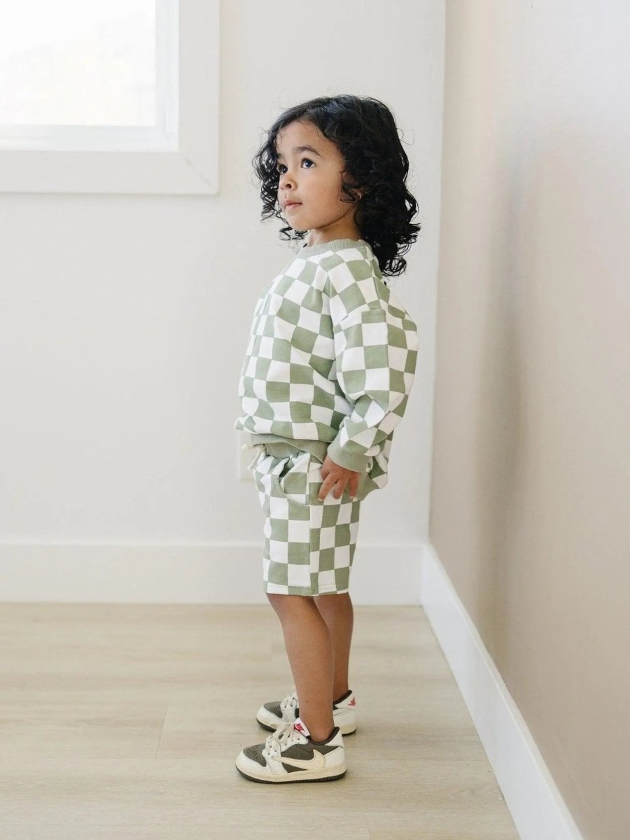 Little Joy Co. Organic Cotton Checkered Crewneck and Shorts Set for Kids - Everetts Place Boutique - 