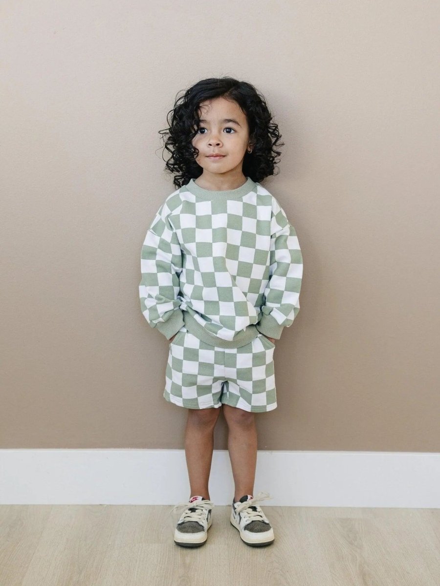 Little Joy Co. Organic Cotton Checkered Crewneck and Shorts Set for Kids - Everetts Place Boutique - 