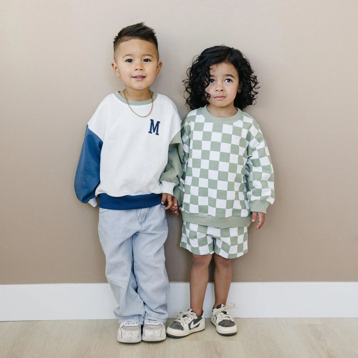 Little Joy Co. Organic Cotton Checkered Crewneck and Shorts Set for Kids - Everetts Place Boutique - 
