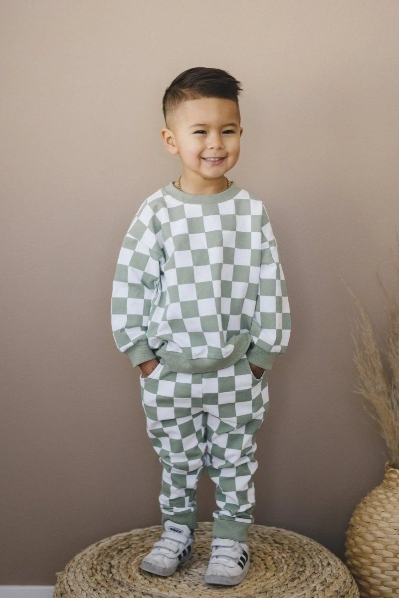 Little Joy Co. Organic Cotton Checkered Jogger Set For Toddlers And Kids - Everetts Place Boutique - 