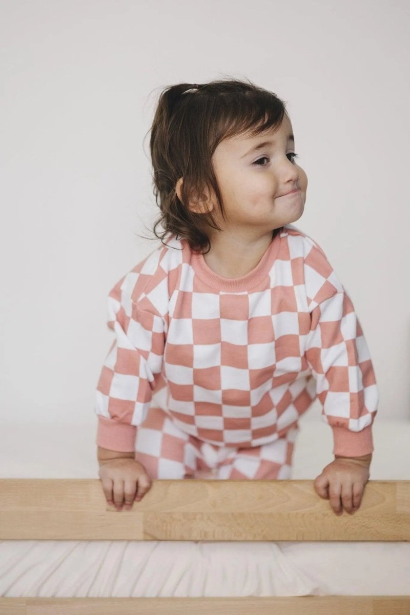 Little Joy Co. Organic Cotton Checkered Jogger Set Pink For Babies - Everetts Place Boutique - 