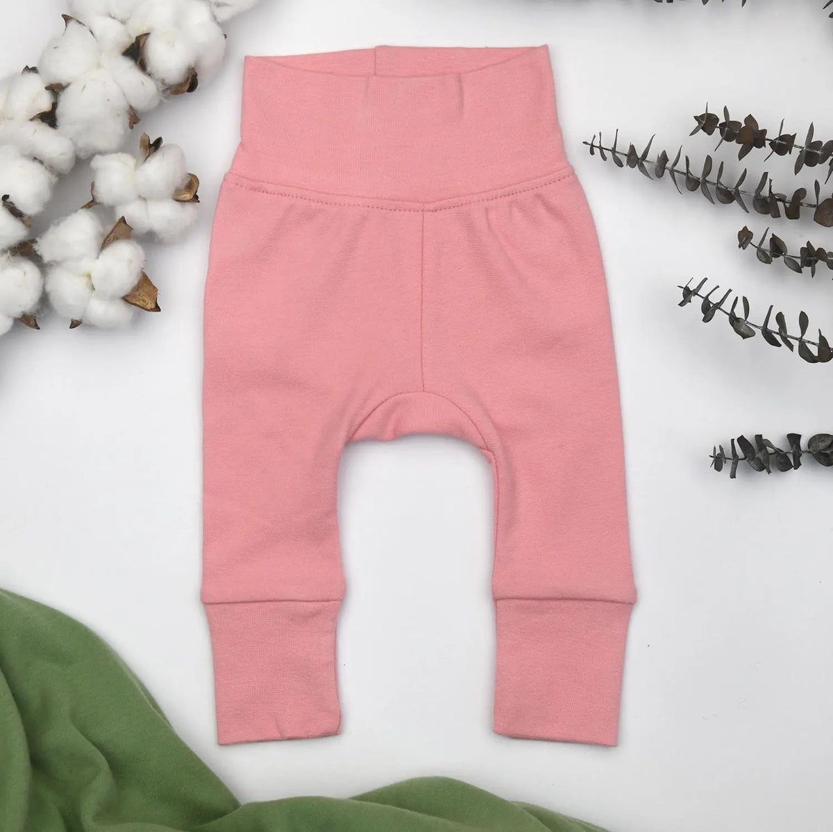 Earthy Organic Cotton High Waist Baby Pants, Blush - 