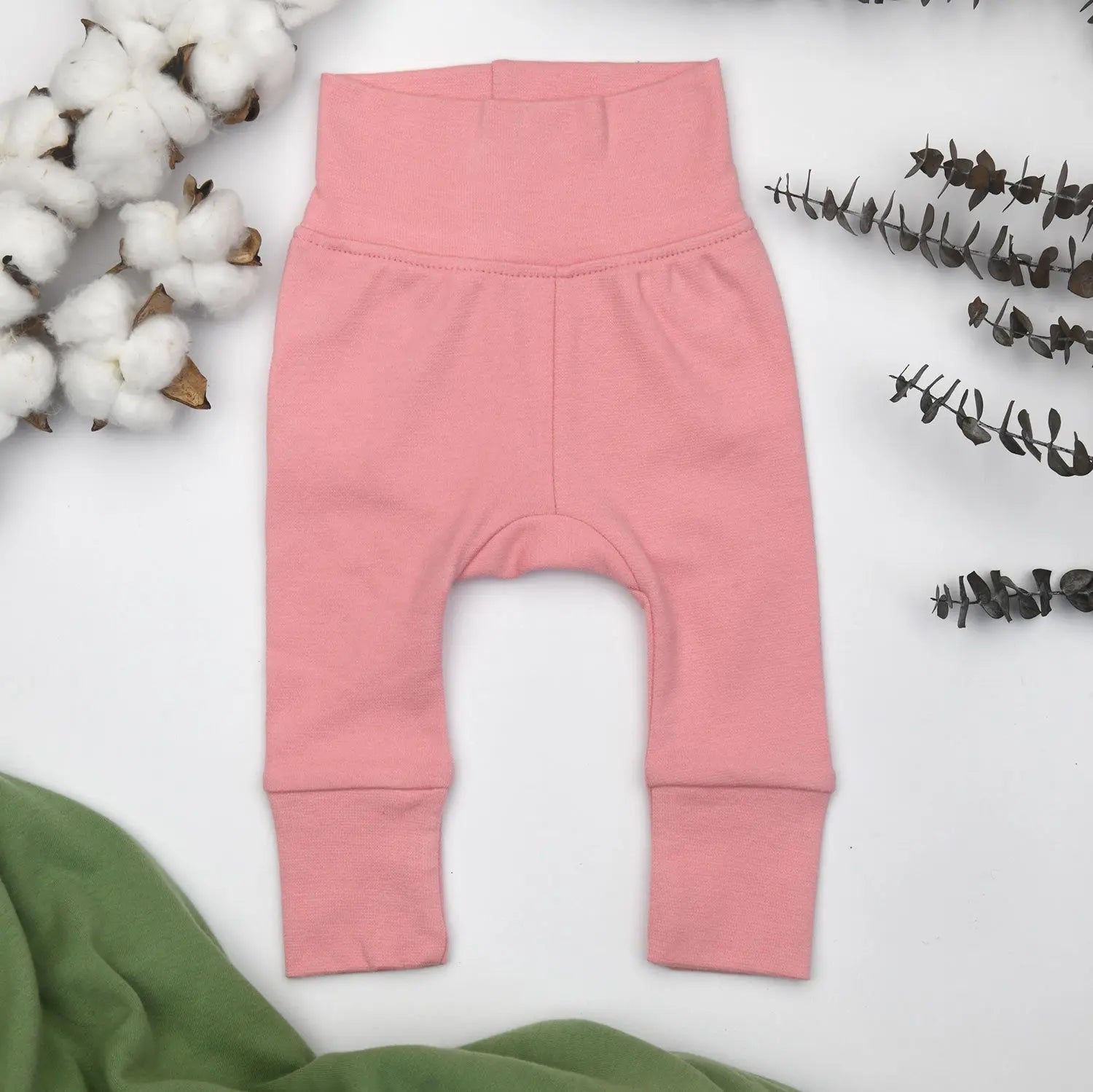 Earthy Organic Cotton High Waist Baby Pants, Blush - 