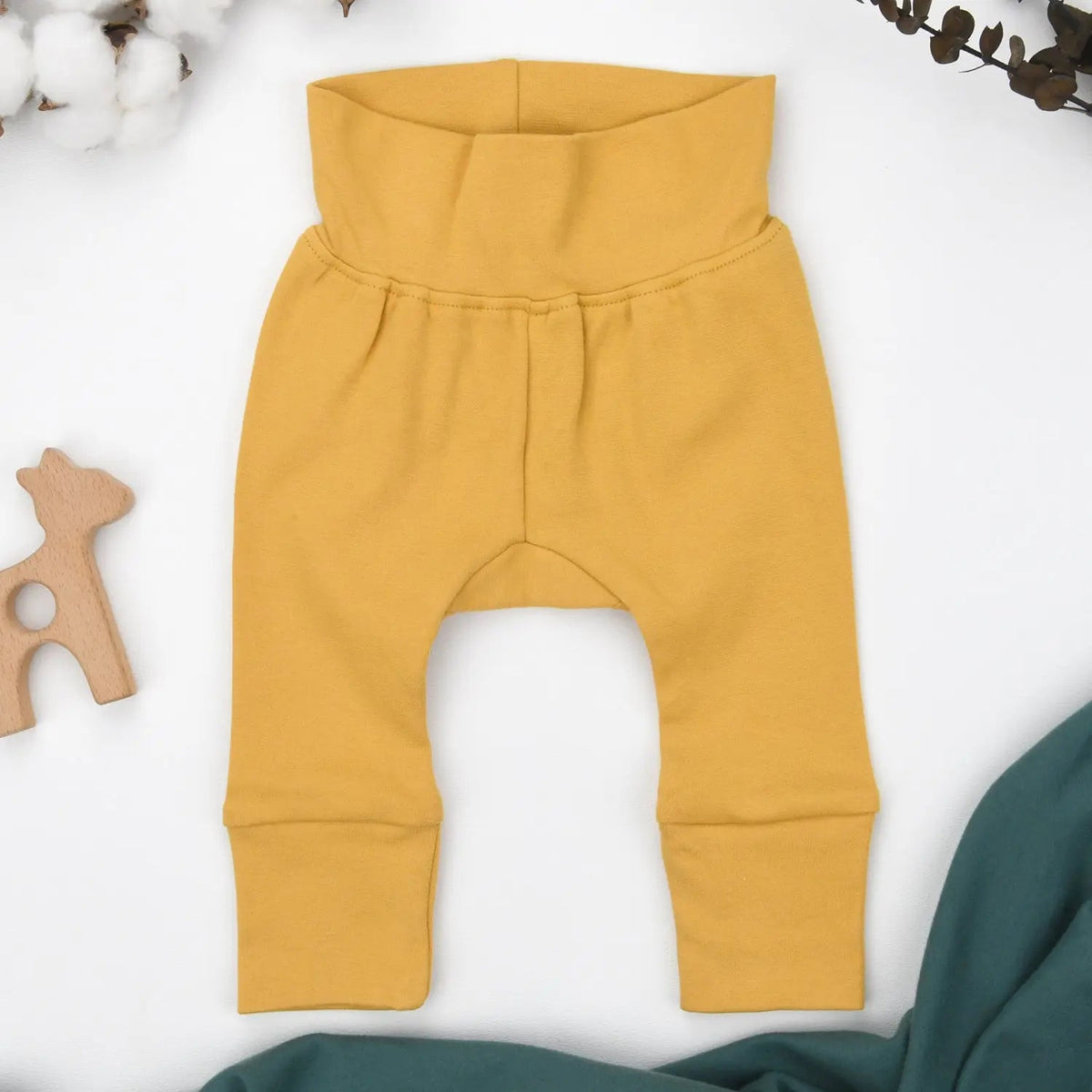Earthy Organic Cotton High Waist Baby Pants, Butterscotch - 