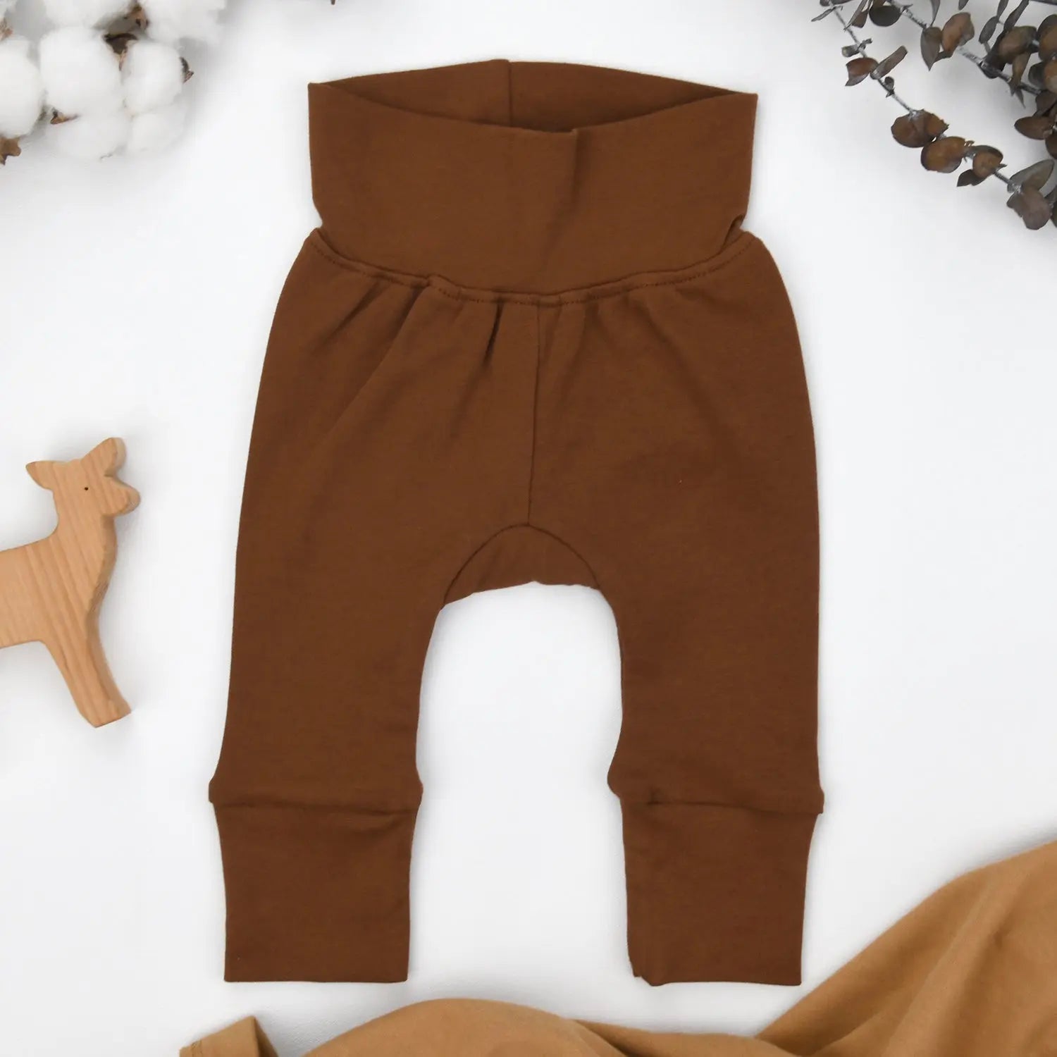Earthy Organic Cotton High Waist Baby Pants, Chestnut - 