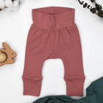 Earthy Organic Cotton High Waist Baby Pants, Dusty Rose - 
