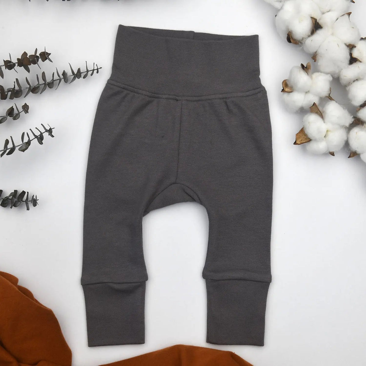 Earthy Organic Cotton High Waist Baby Pants, Granite Grey - 