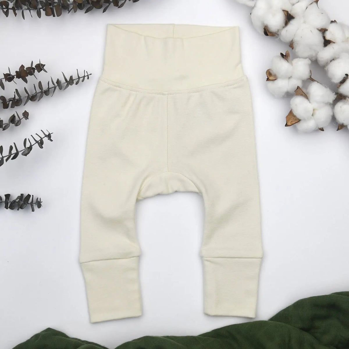 Earthy Organic Cotton High Waist Baby Pants, Natural - 