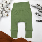 Earthy Organic Cotton High Waist Baby Pants, Sage Green - 