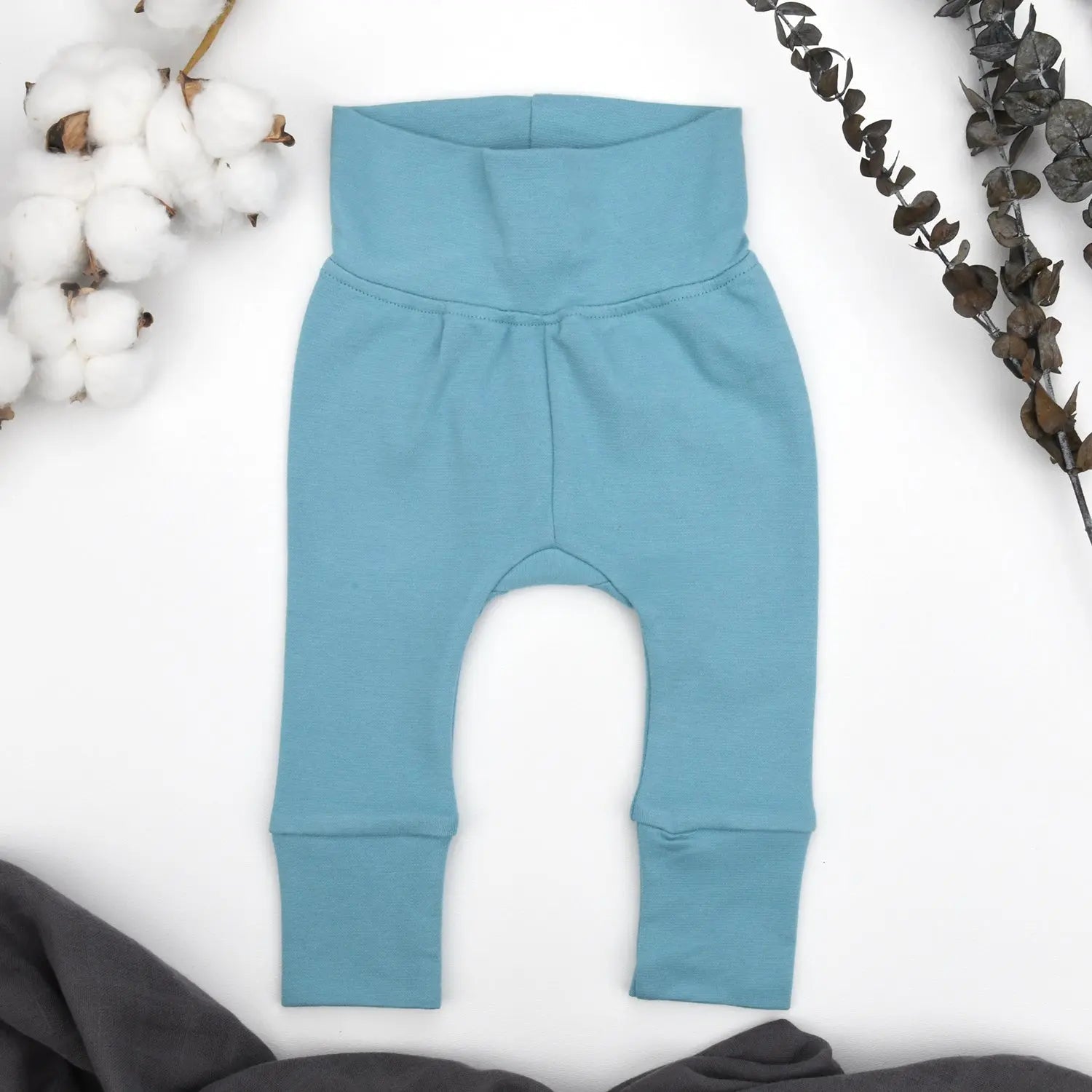 Earthy Organic Cotton High Waist Baby Pants, Sky - 