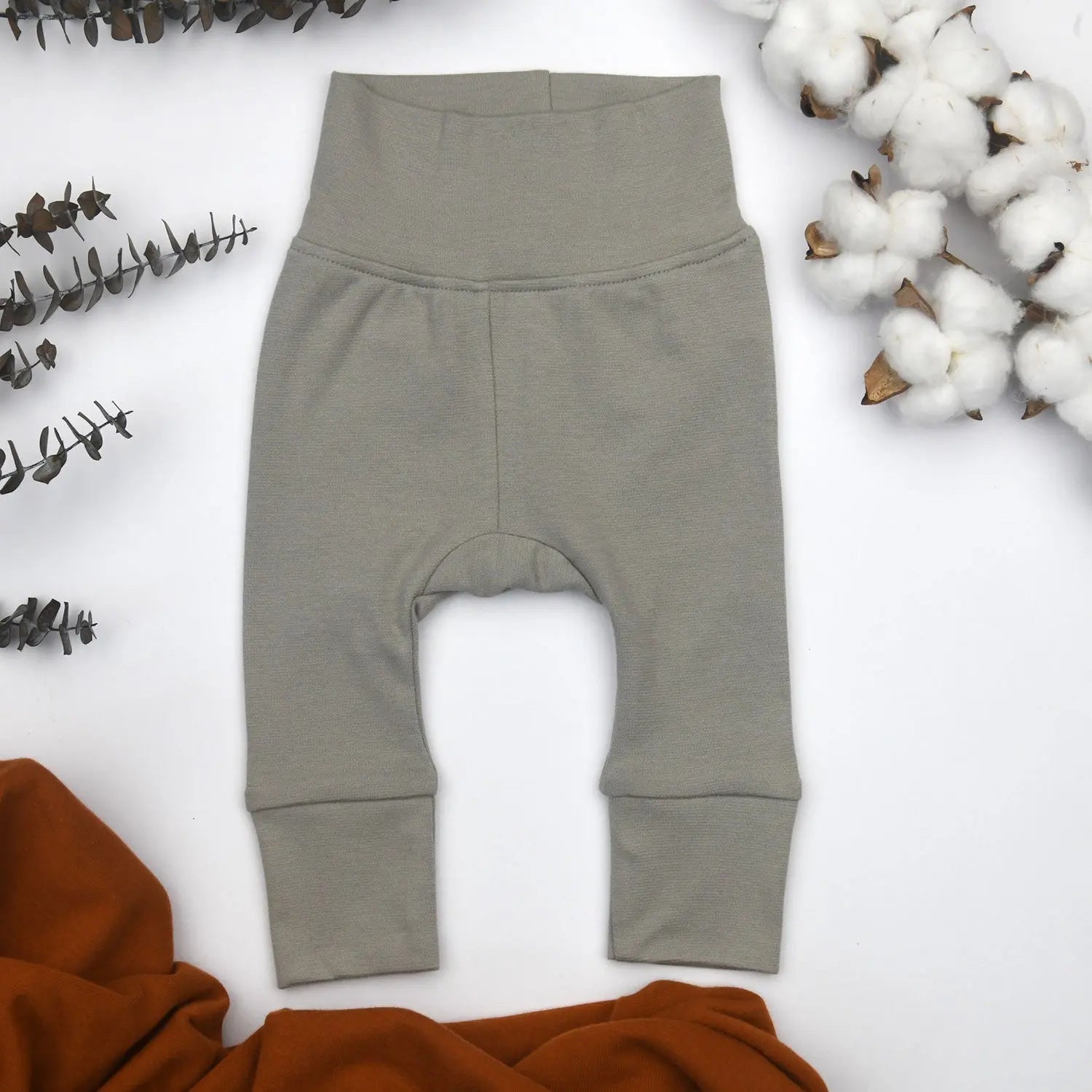 Earthy Organic Cotton High Waist Baby Pants, Slate Grey - 