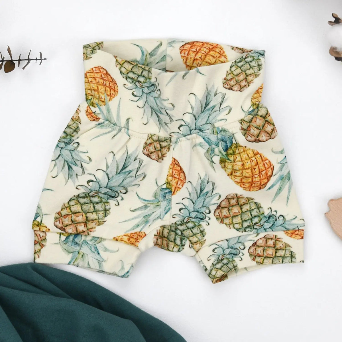 Earthy Organic Cotton High Waist Baby Shorts, Aloha - 