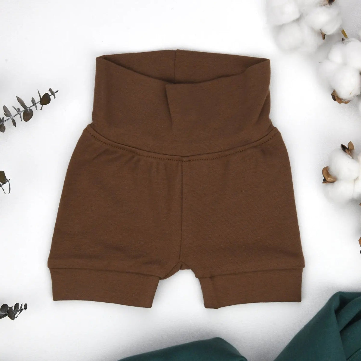 Earthy Organic Cotton High Waist Baby Shorts, Bark - 