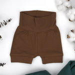 Earthy Organic Cotton High Waist Baby Shorts, Bark - 