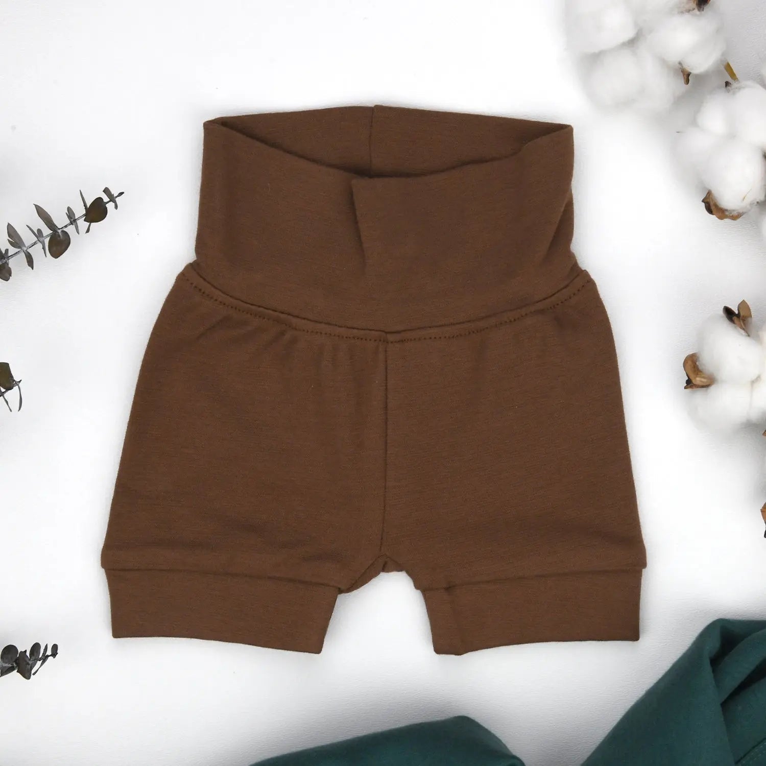 Earthy Organic Cotton High Waist Baby Shorts, Bark - 