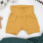 Earthy Organic Cotton High Waist Baby Shorts, Butterscotch - 