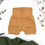 Earthy Organic Cotton High Waist Baby Shorts, Camel - 