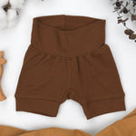 Earthy Organic Cotton High Waist Baby Shorts, Chestnut - 