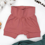 Earthy Organic Cotton High Waist Baby Shorts, Dusty Rose - 