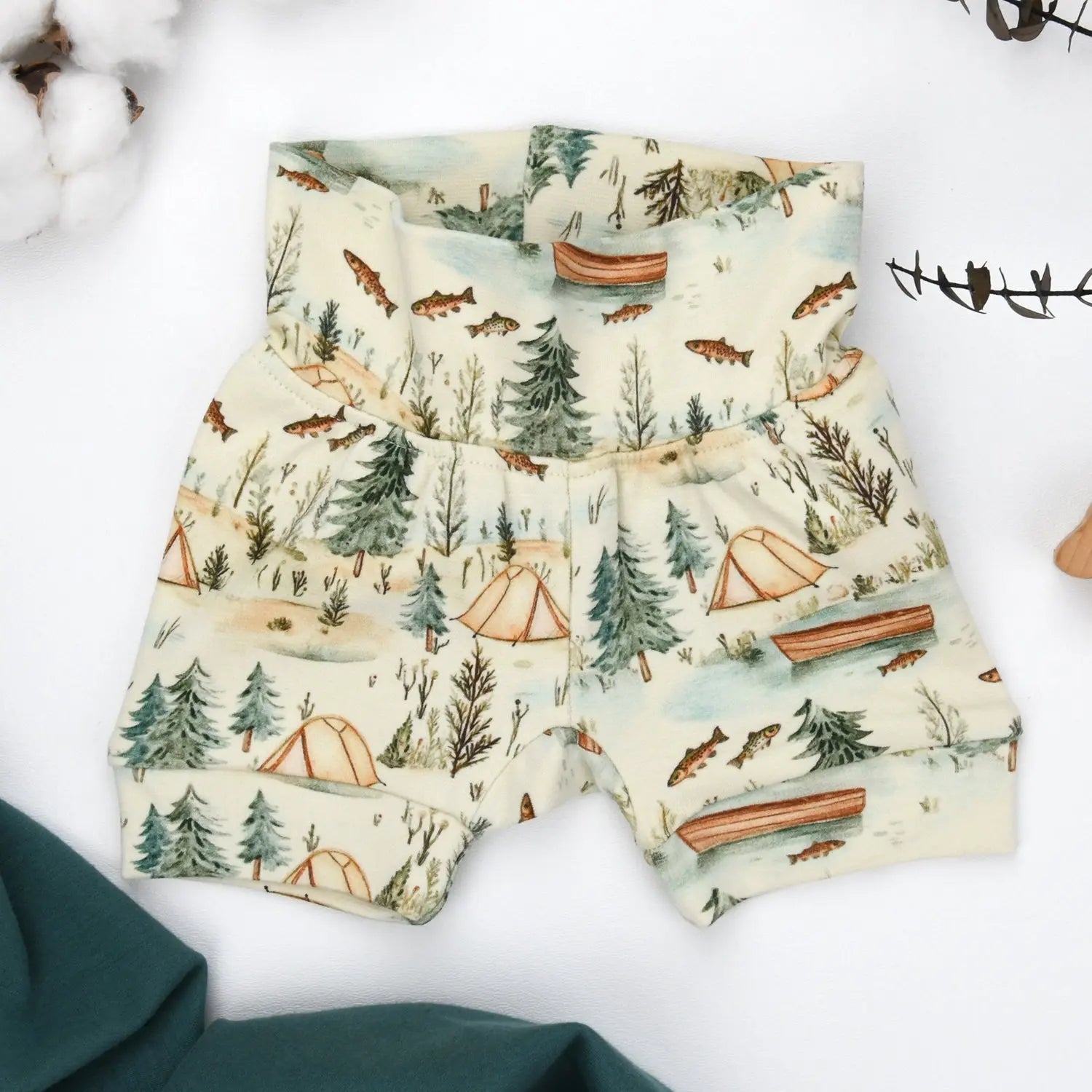 Earthy Organic Cotton High Waist Baby Shorts, Everett - 