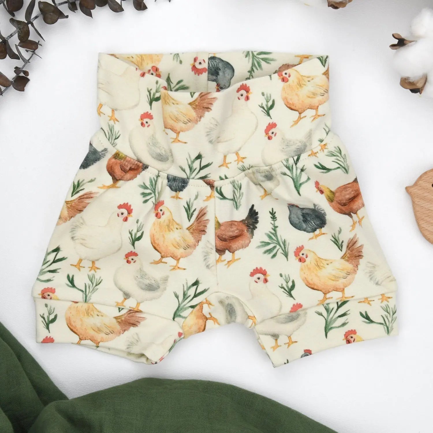 Earthy Organic Cotton High Waist Baby Shorts, Flax - 