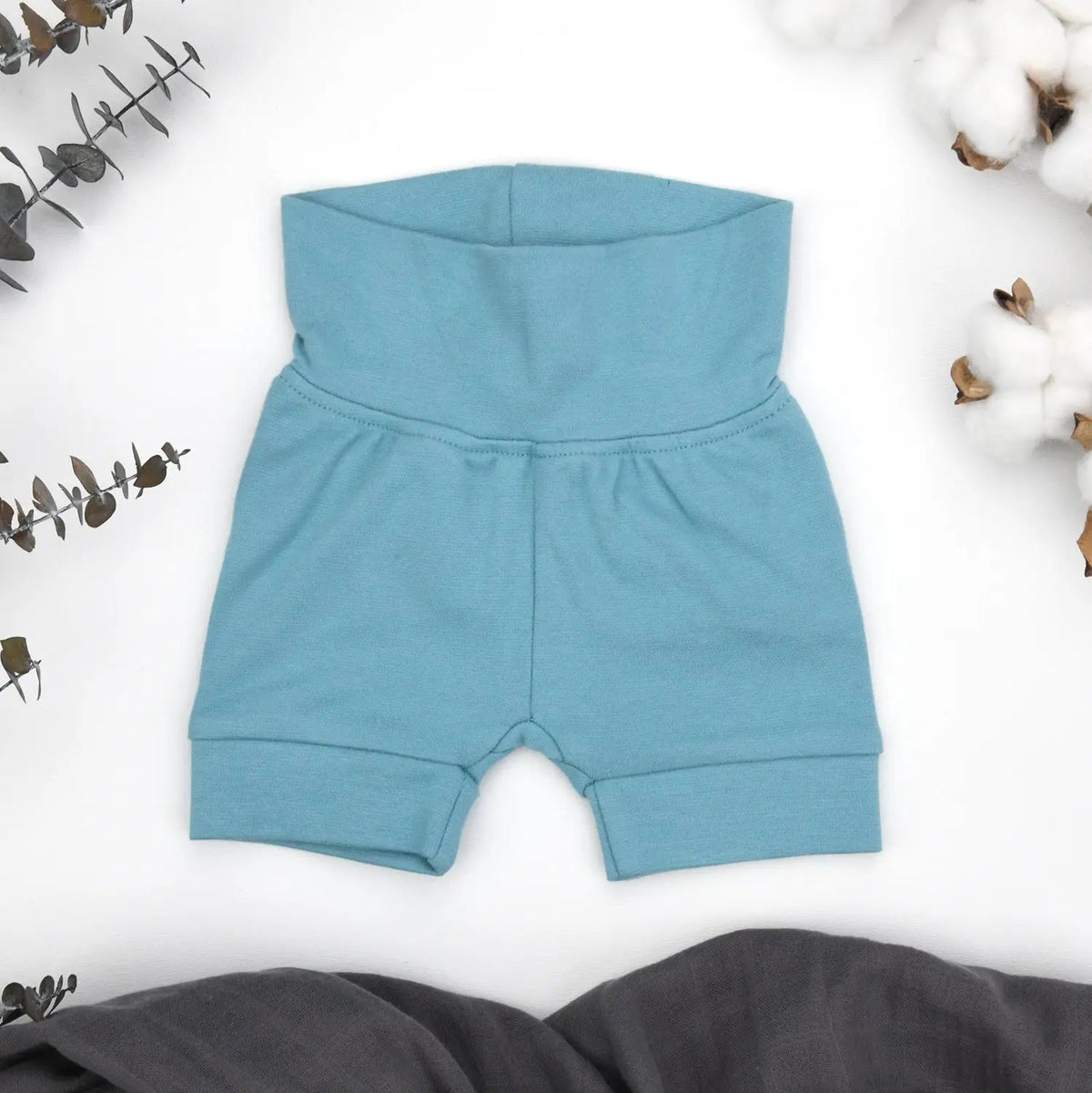 Earthy Organic Cotton High Waist Baby Shorts, Sky - 