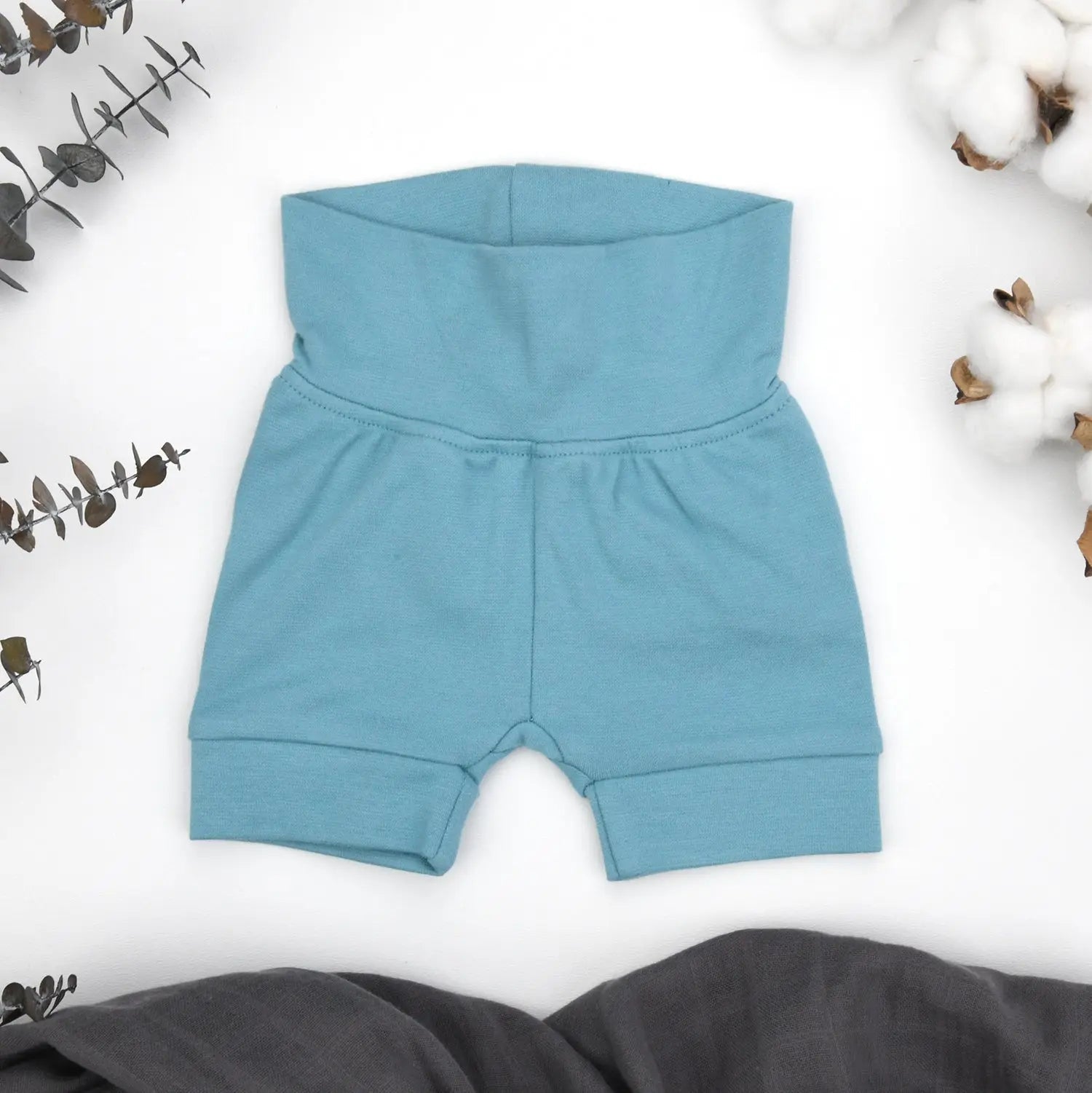 Earthy Organic Cotton High Waist Baby Shorts, Sky - 