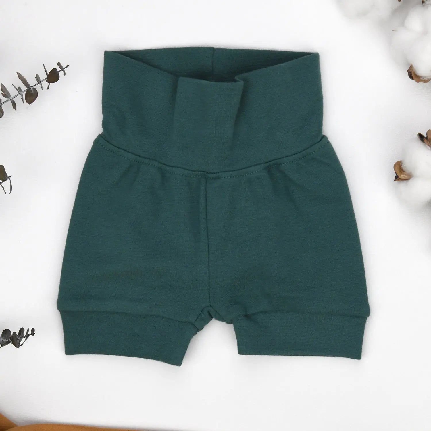 Earthy Organic Cotton High Waist Baby Shorts, Topaz - 