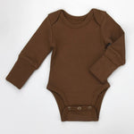 Earthy Organic Cotton Long Sleeve Baby Bodysuit, Bark - 
