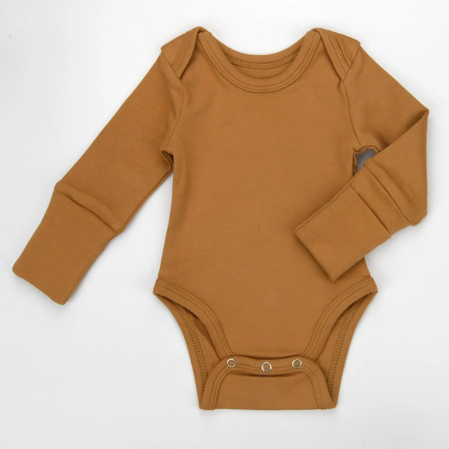 Earthy Organic Cotton Long Sleeve Baby Bodysuit, Camel - 