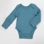 Earthy Organic Cotton Long Sleeve Baby Bodysuit, Sky - 