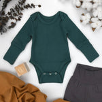 Earthy Organic Cotton Long Sleeve Baby Bodysuit, Topaz - 