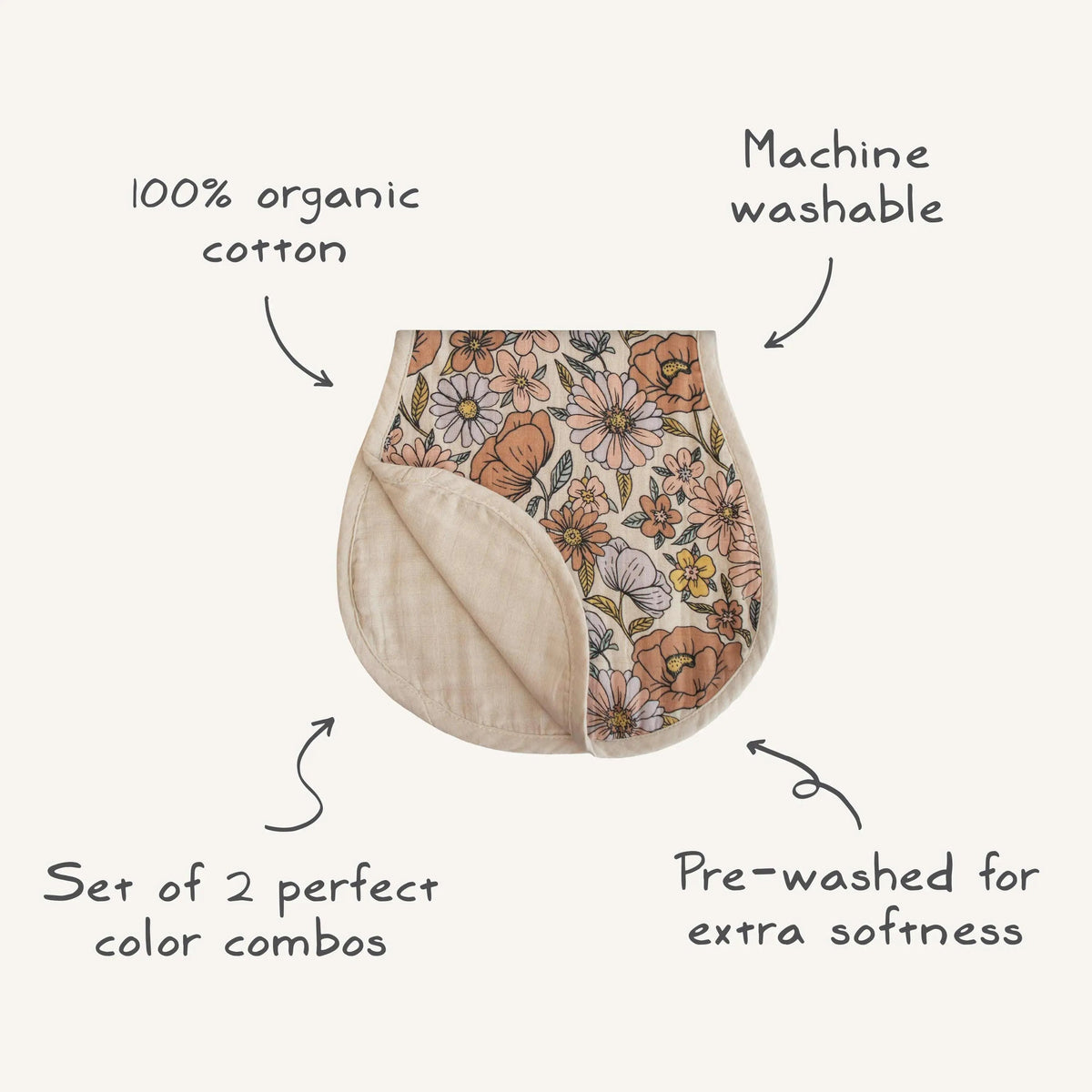 Mushie Organic Cotton Muslin Burp Cloth 2 - Pack - 