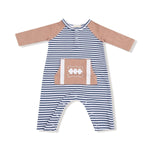 Angel Dear Organic Cotton Raglan Henley Romper With Football Pocket - Everetts Place Boutique - 