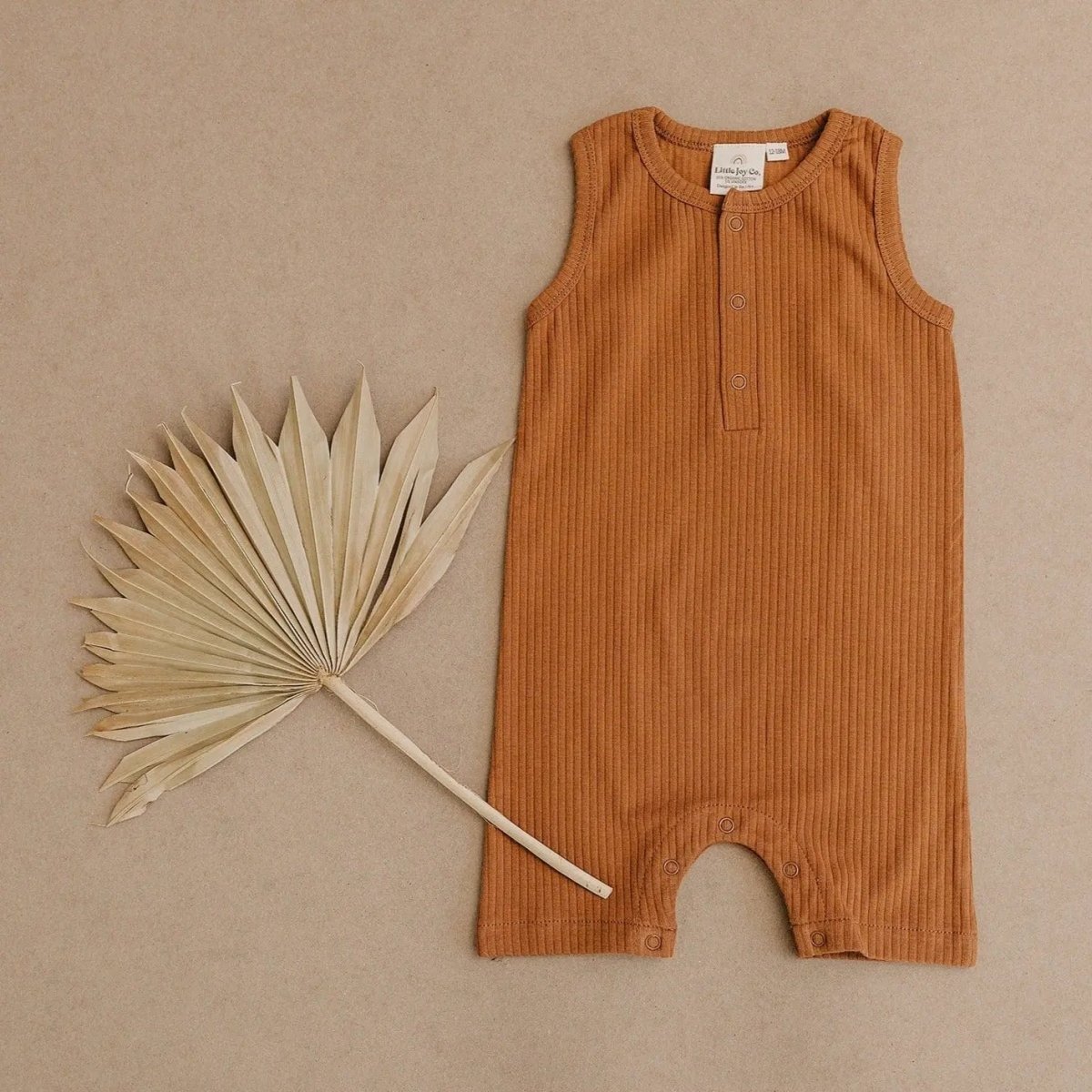 Little Joy Co. Organic Cotton Ribbed Sleeveless Romper With Henley Front - Everetts Place Boutique - 