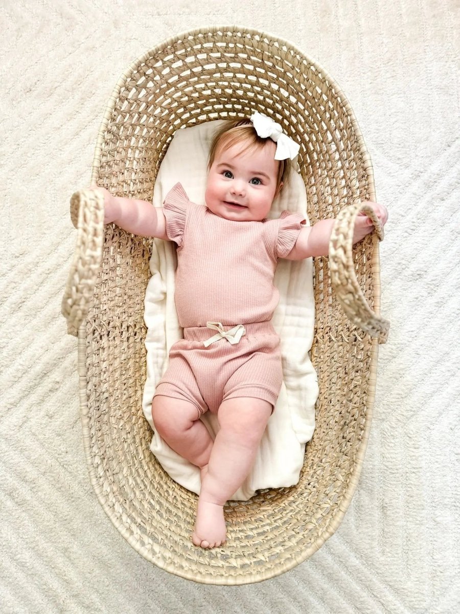 Harp Angel Boutique Organic Cotton Ruffle Ribbed Short Set with Stretch for Casual Women - 