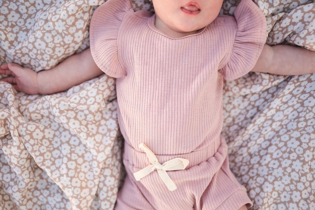 Harp Angel Boutique Organic Cotton Ruffle Ribbed Short Set with Stretch for Casual Women - 