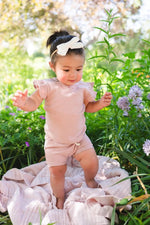 Harp Angel Boutique Organic Cotton Ruffle Ribbed Short Set with Stretch for Casual Women - 